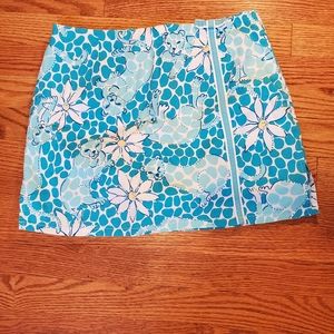 Lilly Pulitzer skort XS vtg 6 28" blue leopards with daisies vintage